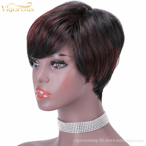 Short glueless cheap highlight red wholesale private label inch bob pixie cut brazilian 100% real human hair wig black women